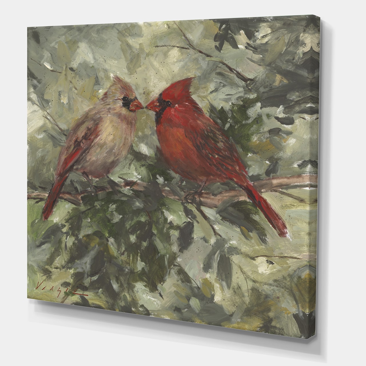 Designart - Kissing Cardinals - Cottage Canvas Wall Art
